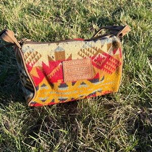 Pendleton Red Yellow Tan Wool Cosmetic Crossbody Pouch